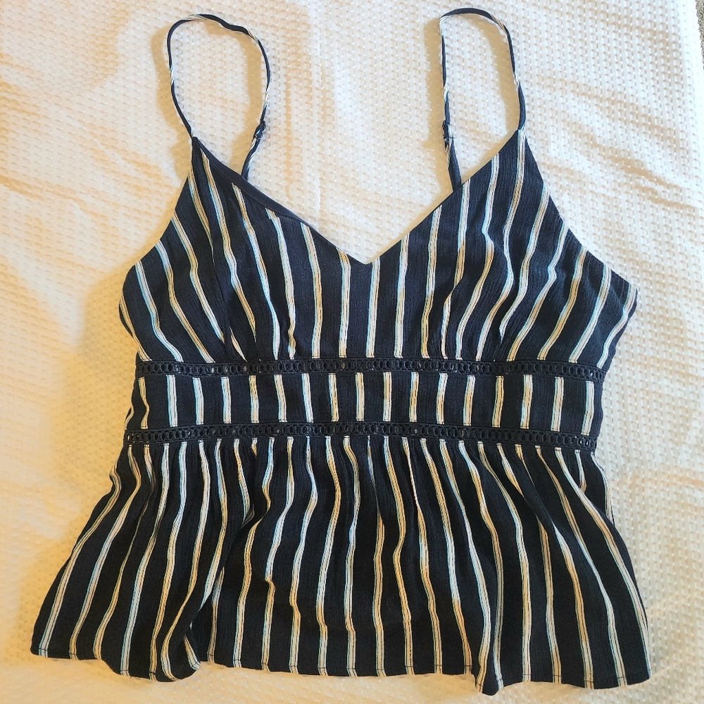 Striped Eyelet Spaghetti Strap Top